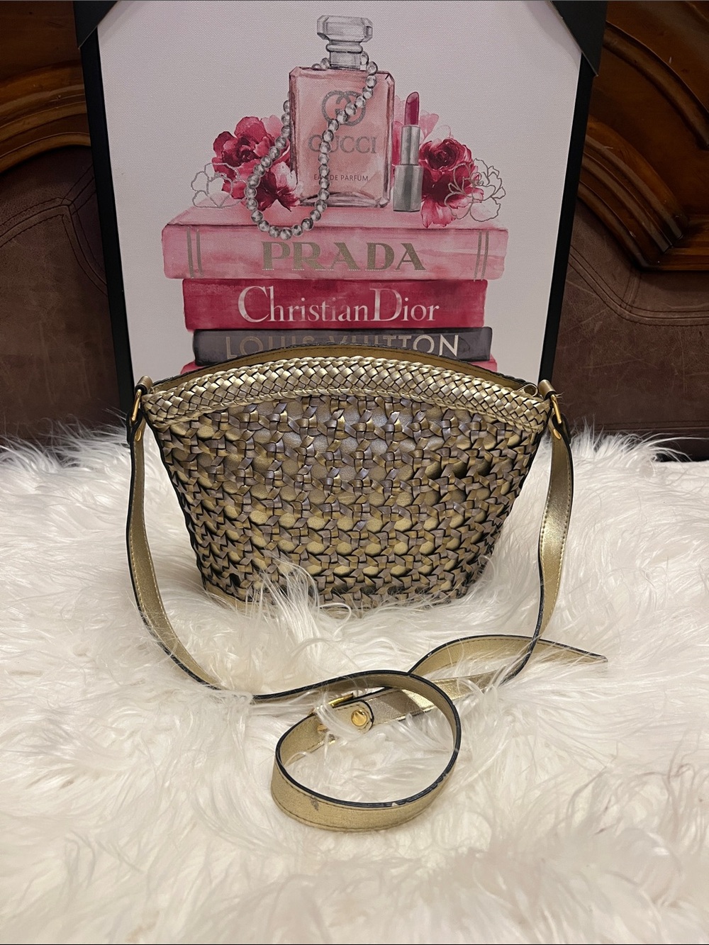 Elka vintage Metallic Gold with Adjustable Strap crossbody bag